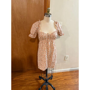 Women's Reformation Beige Orange Floral Linen Mini Dress XS